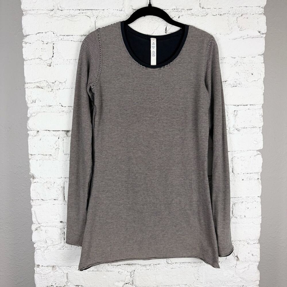 Lululemon Reversible Black Beige Tan Stripe Every Yogi Long Sleeve Thermal Tee 6
